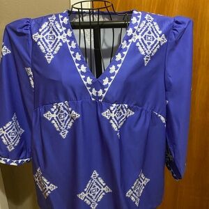 Blue Embroidered Women's Top